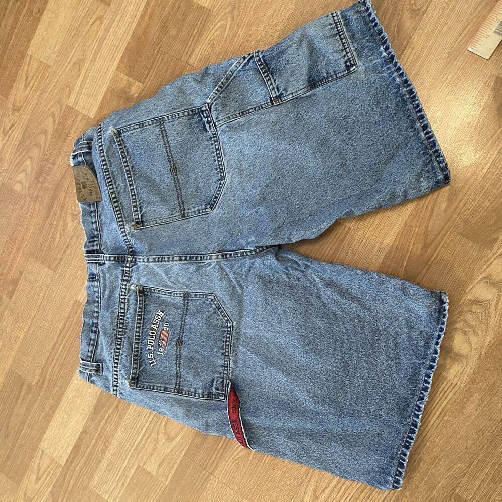 US Polo Assn Denim Y2K Carpenter Shorts Light Wash Size 40 Vintage 90s - Picture 2 of 16